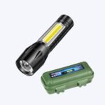 LED Flashlight with COB Light Mini Waterproof Portable LED Flashlight USB Rechargeable 3 Modes Light Flashlight - Black